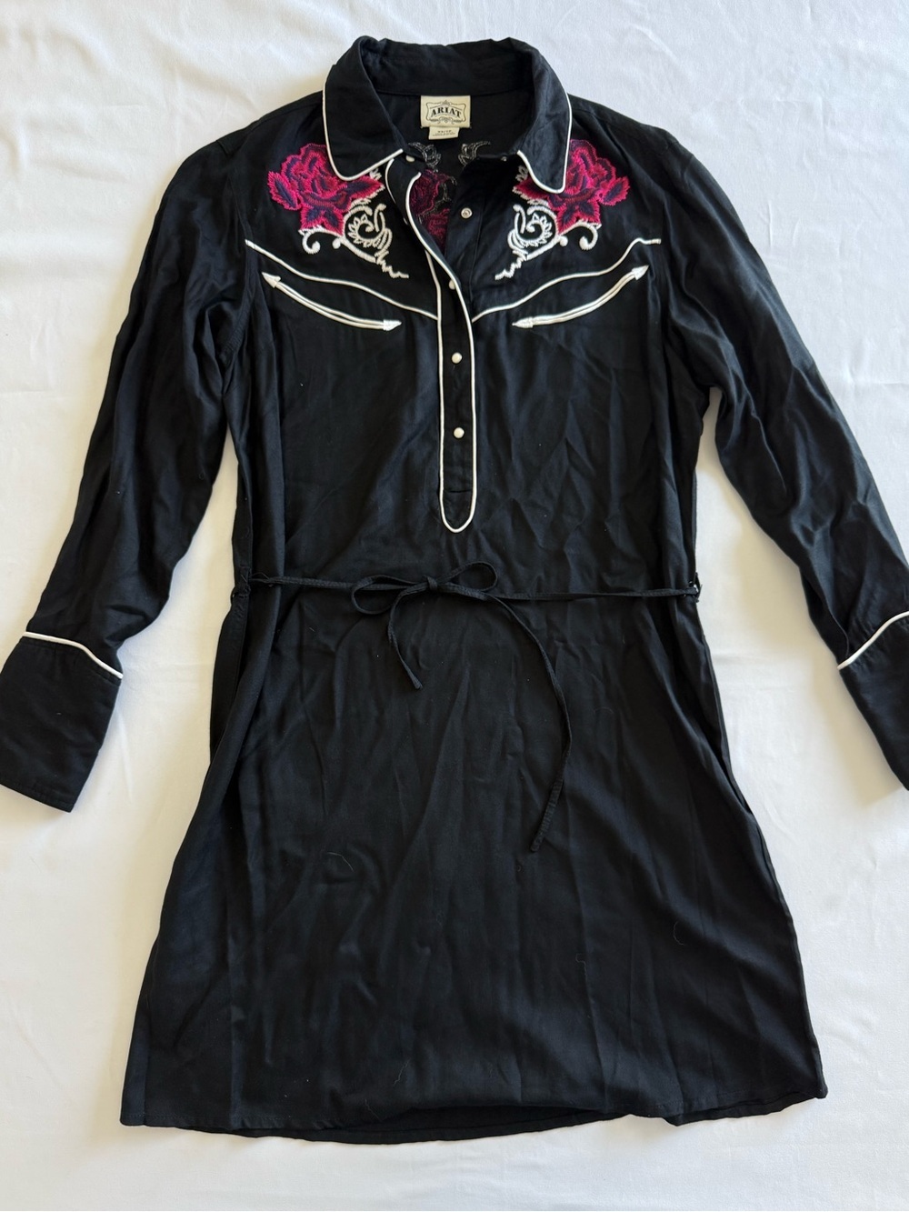 Ariat Black Mini Western Dress with Pink Embroidered Yoke